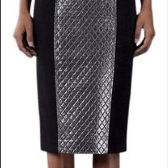 NWT $1800 MICHAEL KORS COLLECTION WOOL QUILTED SILVER LAME STRAPLESS DRESS SZ 8 - Picture 9 of 12